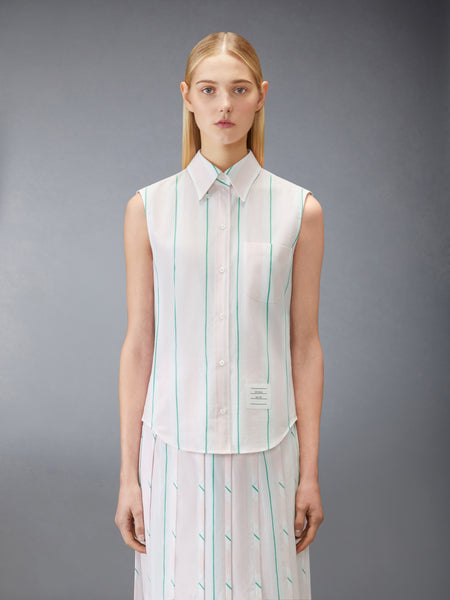 MADRAS COTTON STRIPED SLEEVELESS SHIRT LT PINK
