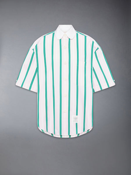 REPP STRIPE POPLIN SUPERSIZED SHORT SLEEVE SHIRT LT PINK