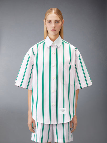 REPP STRIPE POPLIN SUPERSIZED SHORT SLEEVE SHIRT LT PINK