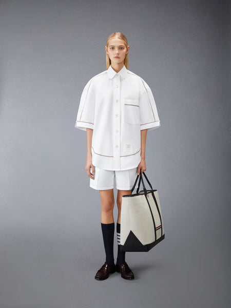 SOLID POPLIN RWB TRIM SUPERSIZED SHORT SLEEVE SHIRT WHITE