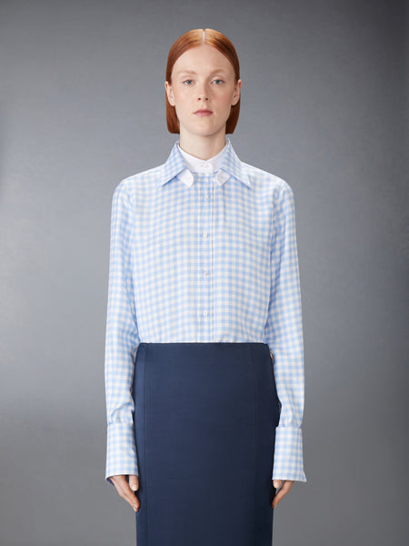 SILK TWILL GINGHAM SHIRT LIGHT BLUE