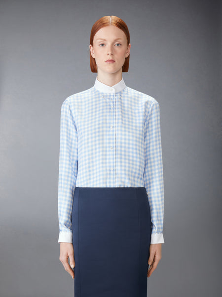 SILK TWILL GINGHAM SHIRT LIGHT BLUE