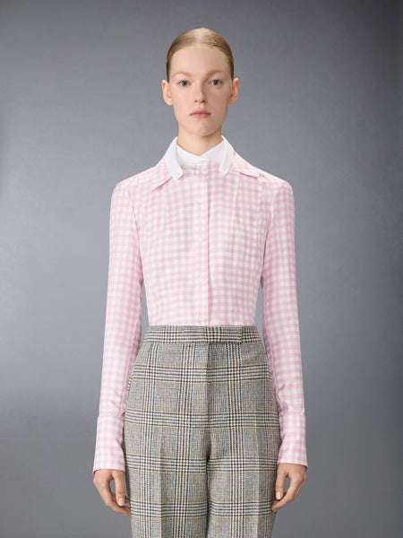 SILK TWILL GINGHAM SHIRT LT PINK