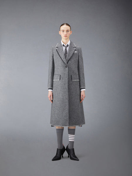 DONEGAL TWEED WIDE LAPEL OVERCOAT MED GREY