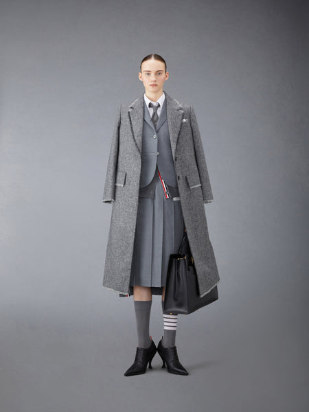 DONEGAL TWEED WIDE LAPEL OVERCOAT MED GREY