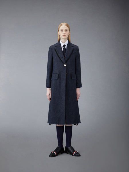 DONEGAL TWEED WIDE LAPEL OVERCOAT NAVY