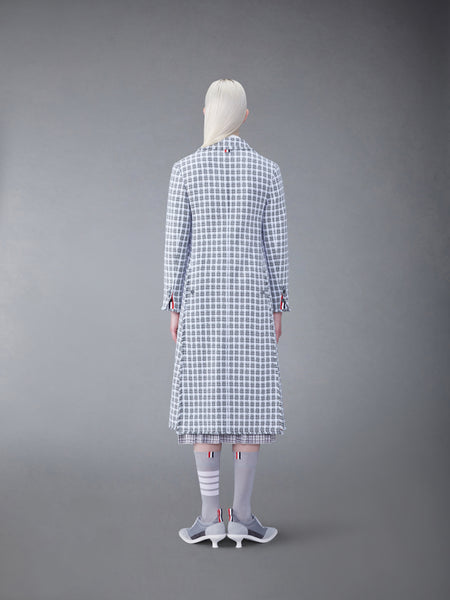 CHECK SUMMER TWEED FRAY WIDE LAPEL OVERCOAT MED GREY