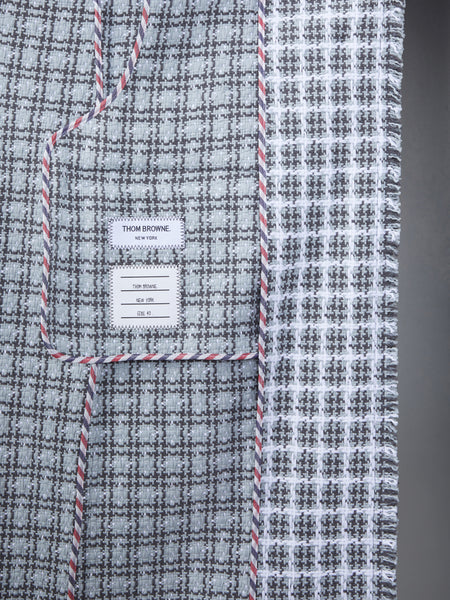 CHECK SUMMER TWEED FRAY WIDE LAPEL OVERCOAT MED GREY