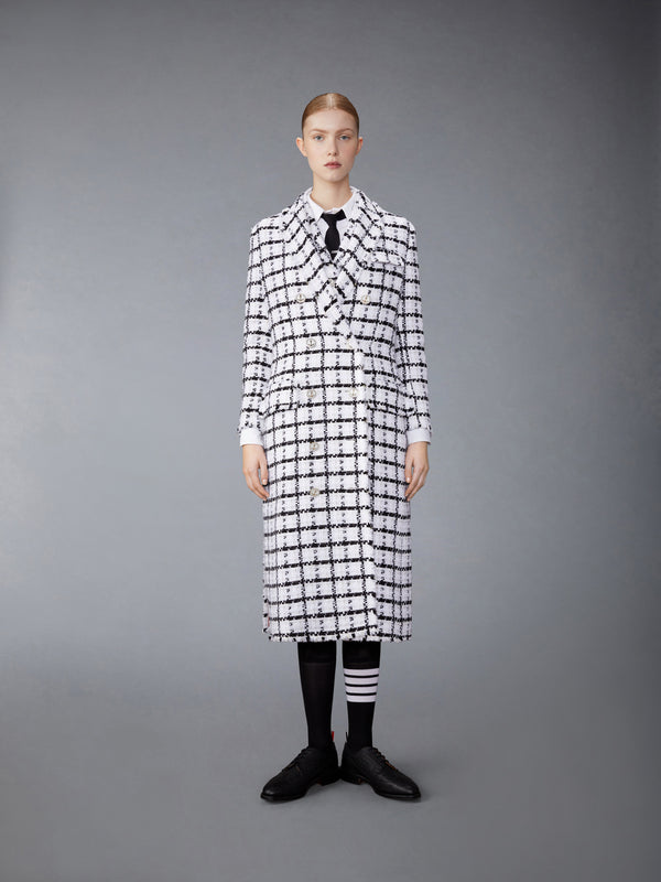 WINDOWPANE CHECK CHIFFON TWEED FRAY OVERSIZED CHESTERFIELD COAT - image 1