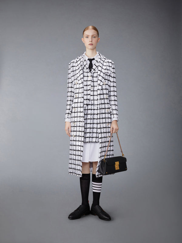 WINDOWPANE CHECK CHIFFON TWEED FRAY OVERSIZED CHESTERFIELD COAT - image 4