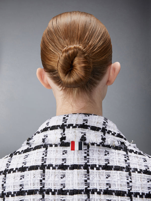 WINDOWPANE CHECK CHIFFON TWEED FRAY OVERSIZED CHESTERFIELD COAT - image 7
