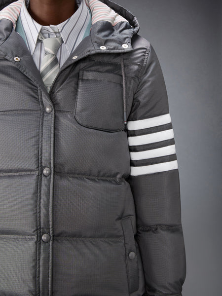 SHINY RIPSTOP LIGHTWEIGHT DOWN FILLED 4-BAR PARKA DARK GREY