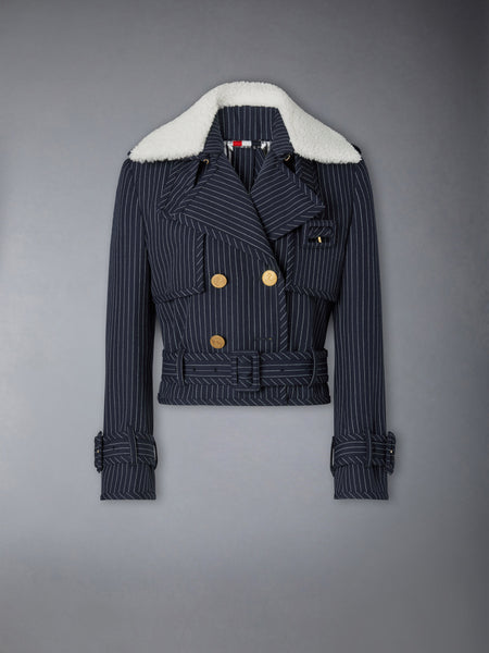 HIGH TWIST WOOL CROPPED TRENCH NAVY