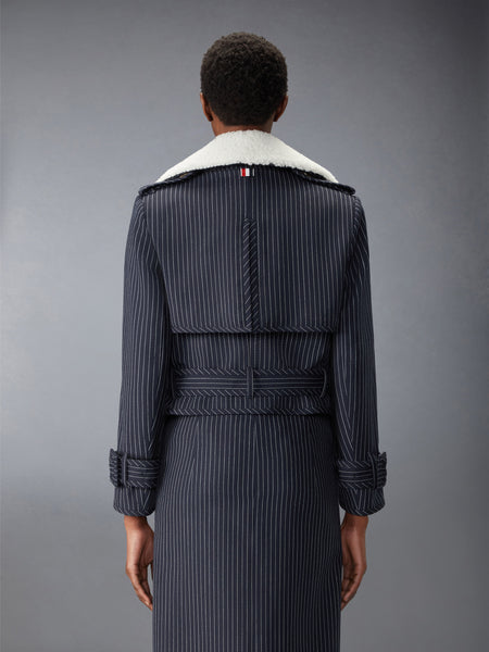 HIGH TWIST WOOL CROPPED TRENCH NAVY