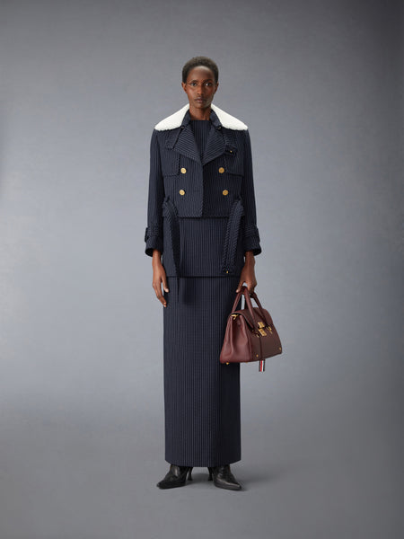 HIGH TWIST WOOL CROPPED TRENCH NAVY