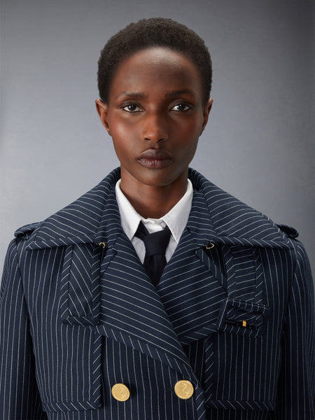 HIGH TWIST WOOL CROPPED TRENCH NAVY