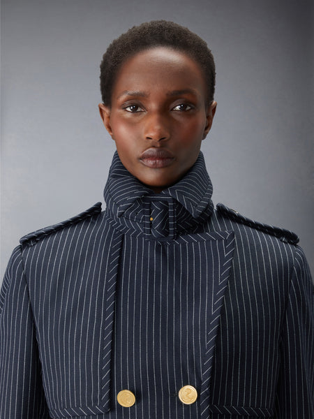 HIGH TWIST WOOL CROPPED TRENCH NAVY