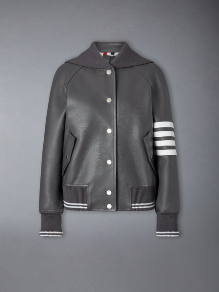 LEATHER 4-BAR OVERSIZED BLOUSON JACKET DARK GREY