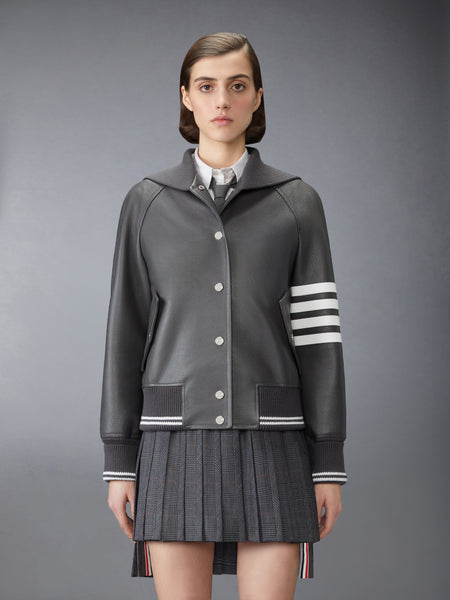 LEATHER 4-BAR OVERSIZED BLOUSON JACKET DARK GREY