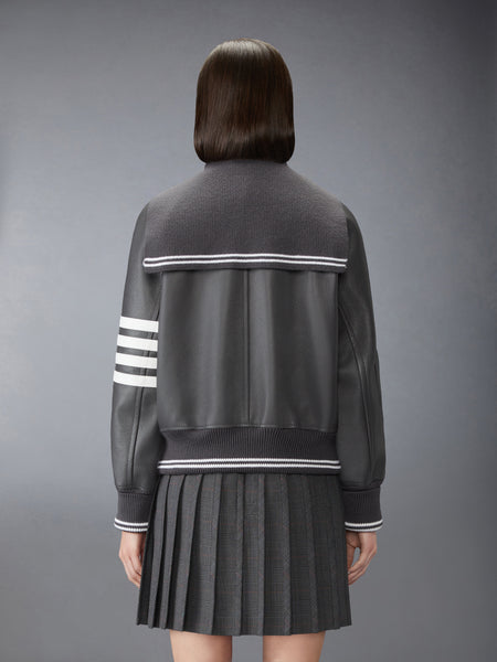 LEATHER 4-BAR OVERSIZED BLOUSON JACKET DARK GREY