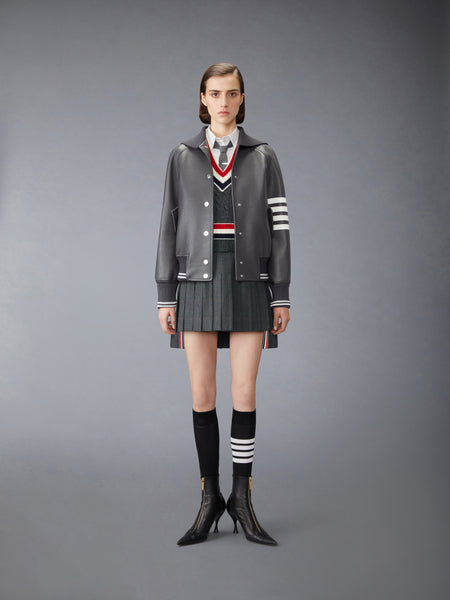LEATHER 4-BAR OVERSIZED BLOUSON JACKET DARK GREY