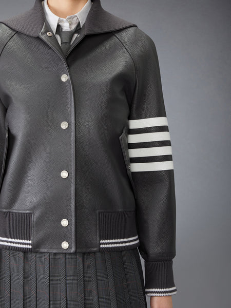 LEATHER 4-BAR OVERSIZED BLOUSON JACKET DARK GREY