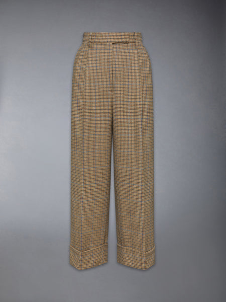 GUNCLUB CHECK CHEVIOT TWEED DOUBLE PLEAT TROUSER BROWN