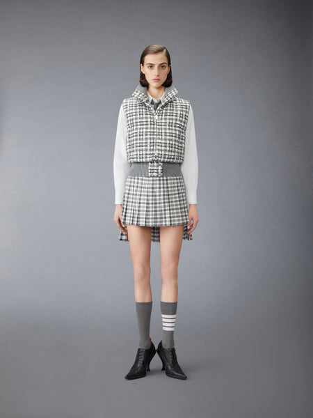 SHEER ORGANZA RIBBON TWEED CROPPED DOWN FILLED VEST WHITE