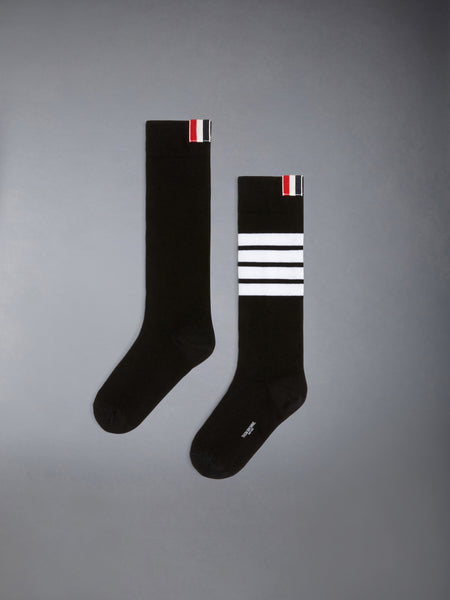 CHILDREN'S COTTON 4-BAR KNEE HIGH SOCKS BLACK