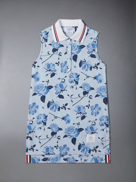 POPLIN ROSE FLORAL POLO DRESS BLUE