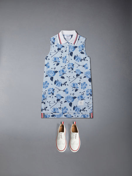 POPLIN ROSE FLORAL POLO DRESS BLUE