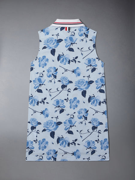 POPLIN ROSE FLORAL POLO DRESS BLUE