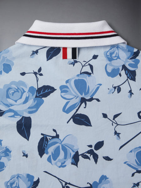 POPLIN ROSE FLORAL POLO DRESS BLUE