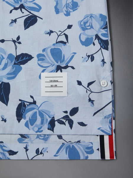 POPLIN ROSE FLORAL POLO DRESS BLUE
