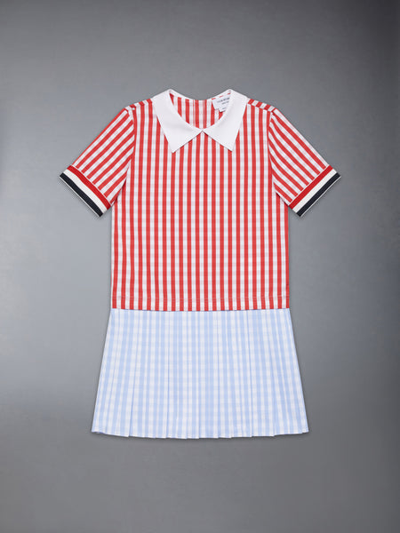 CHILDREN'S GINGHAM CHECK POPLIN PLEAT DRESS RED