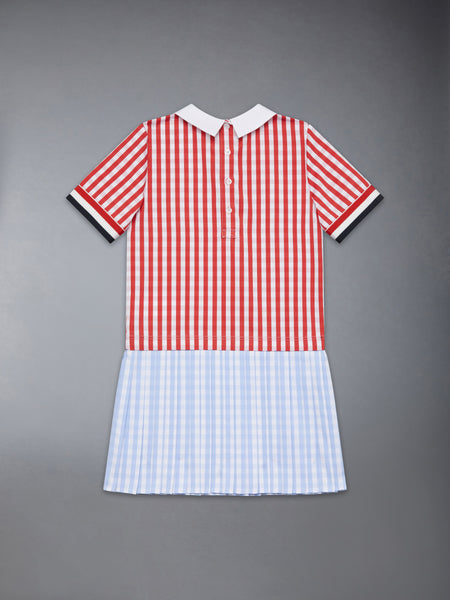 CHILDREN'S GINGHAM CHECK POPLIN PLEAT DRESS RED