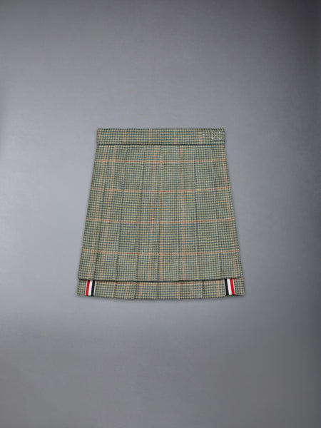 CHILDREN'S HERRINGBONE CHEVIOT TWEED PLEATED MINI SKIRT GREEN