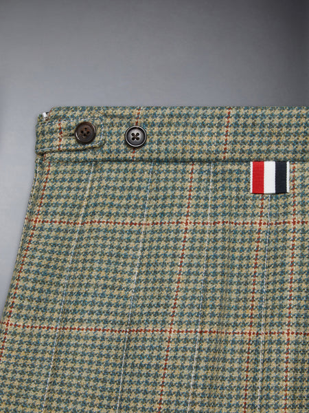 CHILDREN'S HERRINGBONE CHEVIOT TWEED PLEATED MINI SKIRT GREEN