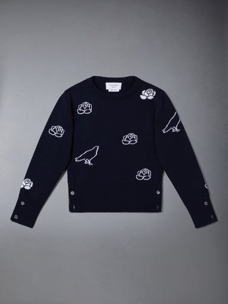 FINE MERINO WOOL ROSE AND RAVEN PULLOVER NAVY