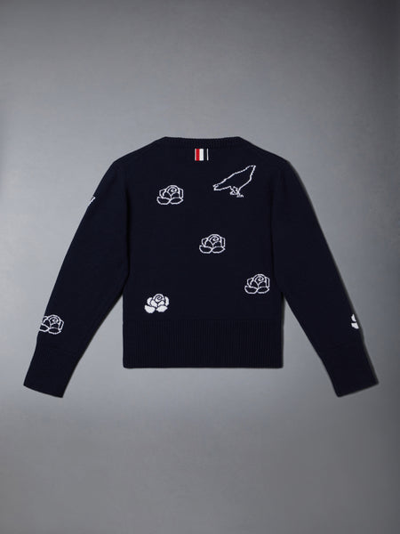 FINE MERINO WOOL ROSE AND RAVEN PULLOVER NAVY