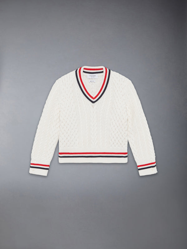 CHILDREN'S ARAN CABLE CRICKET STRIPE PULLOVER - featured image