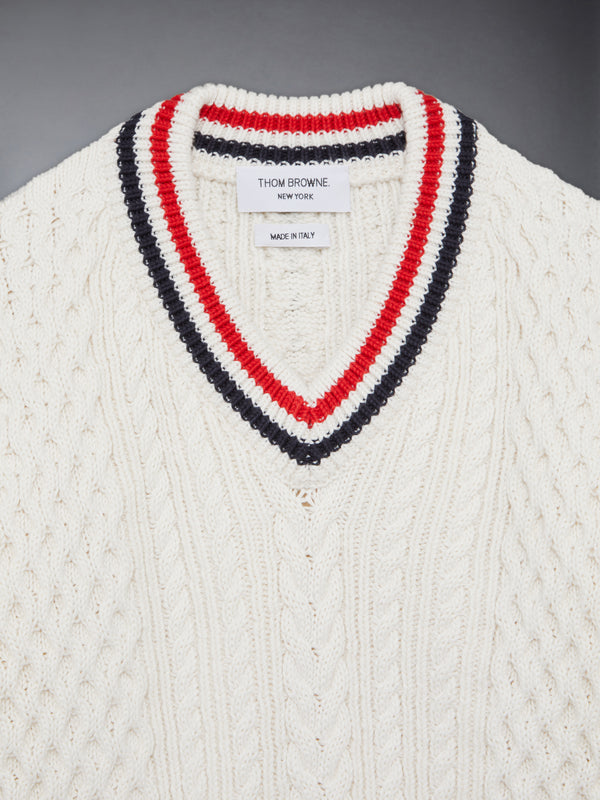CHILDREN'S ARAN CABLE CRICKET STRIPE PULLOVER - image 3