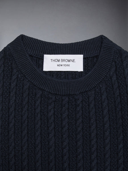 CHILDREN'S COTTON CABLE KNIT PULLOVER NAVY