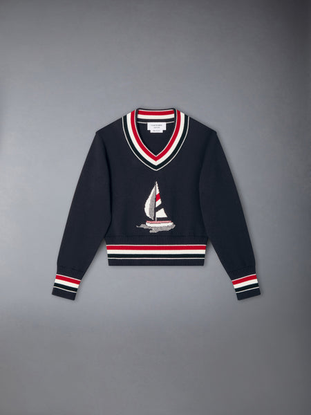 CHILDREN'S SAILBOAT INTARSIA SWEATER NAVY