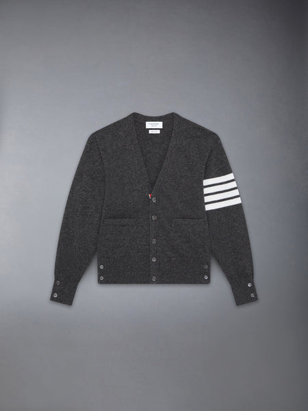 CHILDREN'S CASHMERE 4-BAR V-NECK CARDIGAN DARK GREY