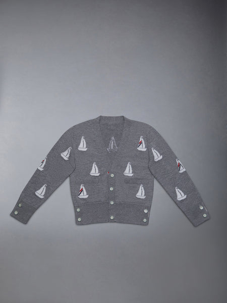 Kid's Fine Merino Half Drop V-Neck Cardigan LT GREY