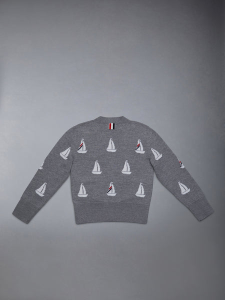 Kid's Fine Merino Half Drop V-Neck Cardigan LT GREY