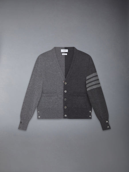 CHILDREN'S FUNMIX WOOL 4-BAR V-NECK CARDIGAN MED GREY
