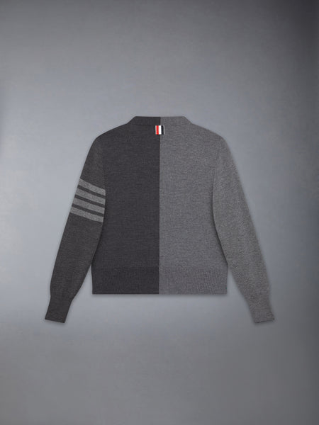 CHILDREN'S FUNMIX WOOL 4-BAR V-NECK CARDIGAN MED GREY