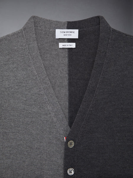 CHILDREN'S FUNMIX WOOL 4-BAR V-NECK CARDIGAN MED GREY
